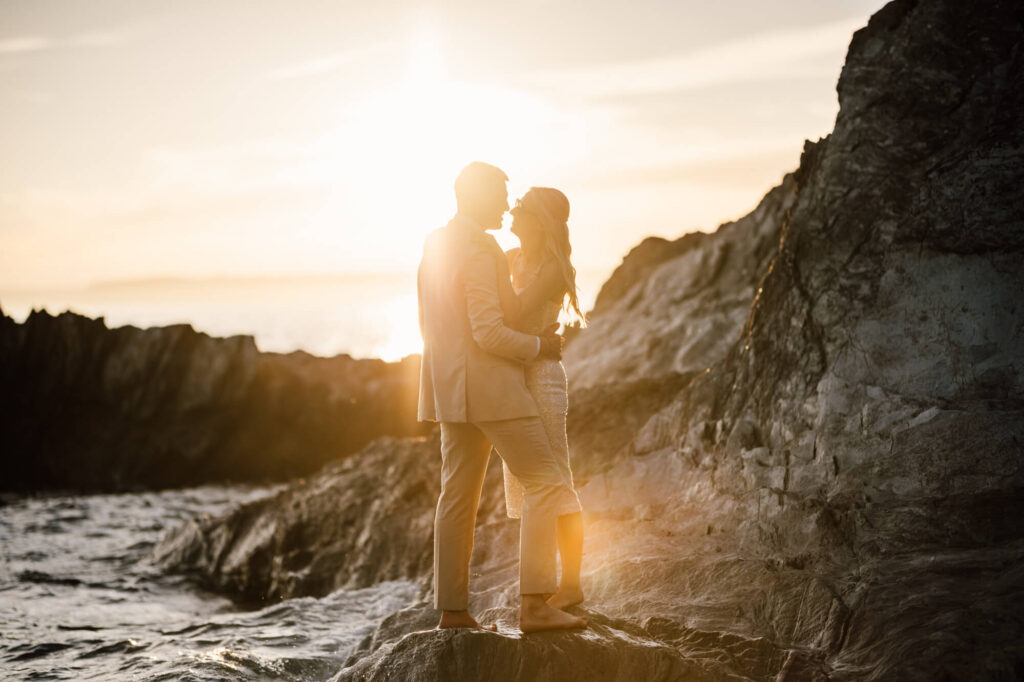Married couple at cornish coastal wedding, shot by wedding photographer, chris goddard