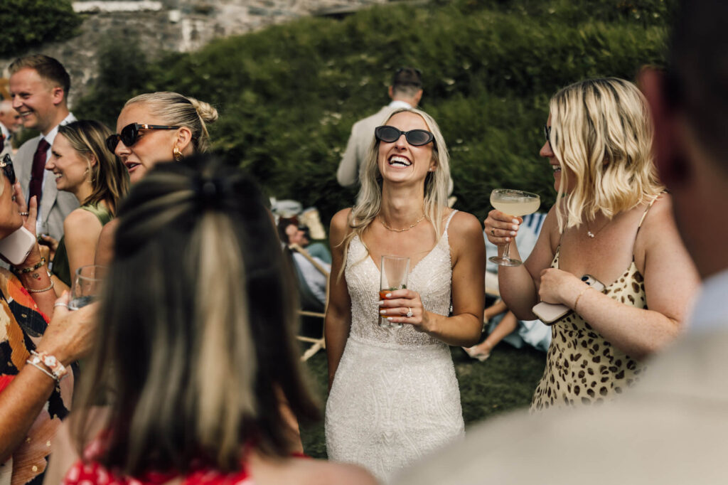 Married couple at cornish coastal wedding, shot by wedding photographer, chris goddard