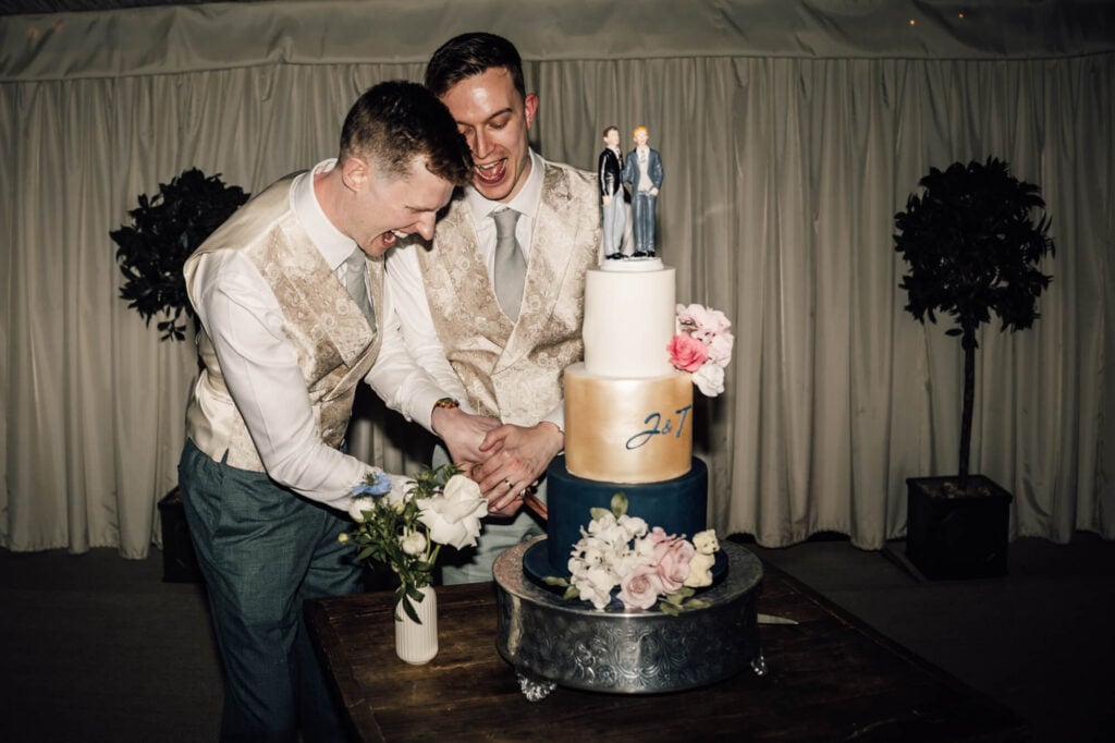 Image of two grooms shot by devon and cornwall wedding photographer, chris goddard